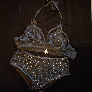 Rhinestone Bra and Shorts Rave Lingerie Set